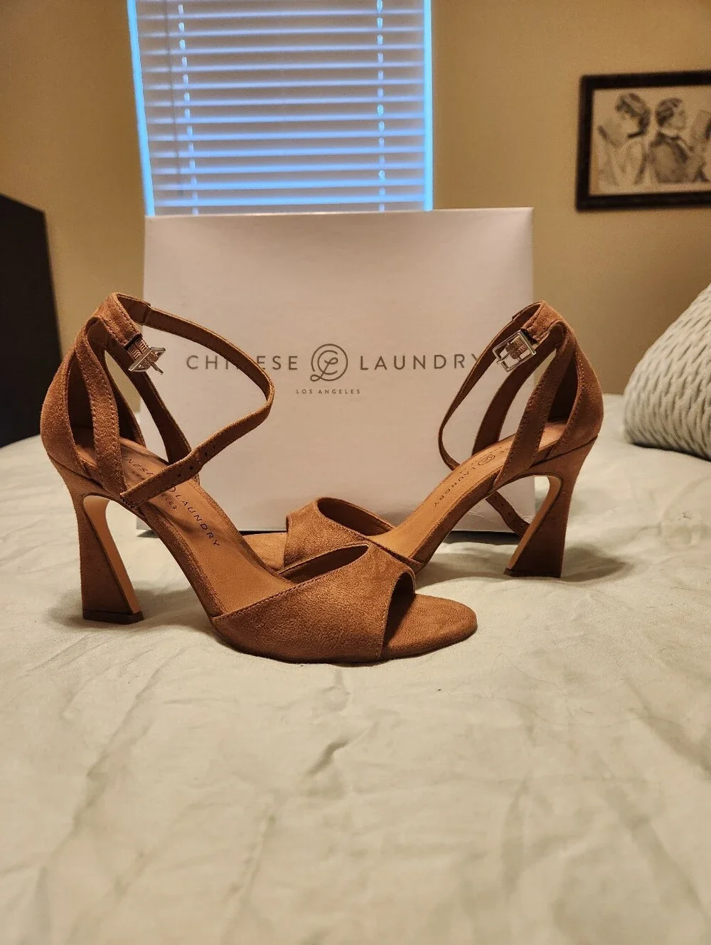 Chinese Laundry Brown Suede Open-Toe Ankle Strap Heels